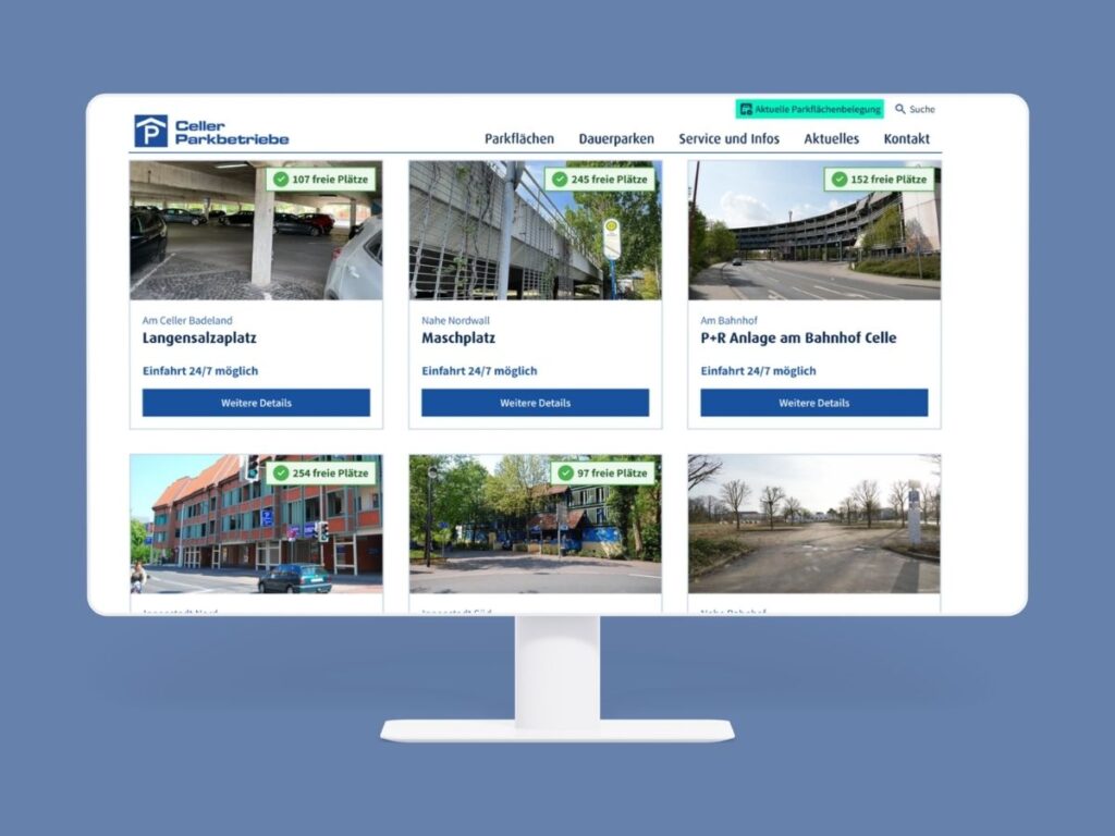 Ein Computer Bildschirm mit geöffnet Celler-Parkbetriebe Webseite