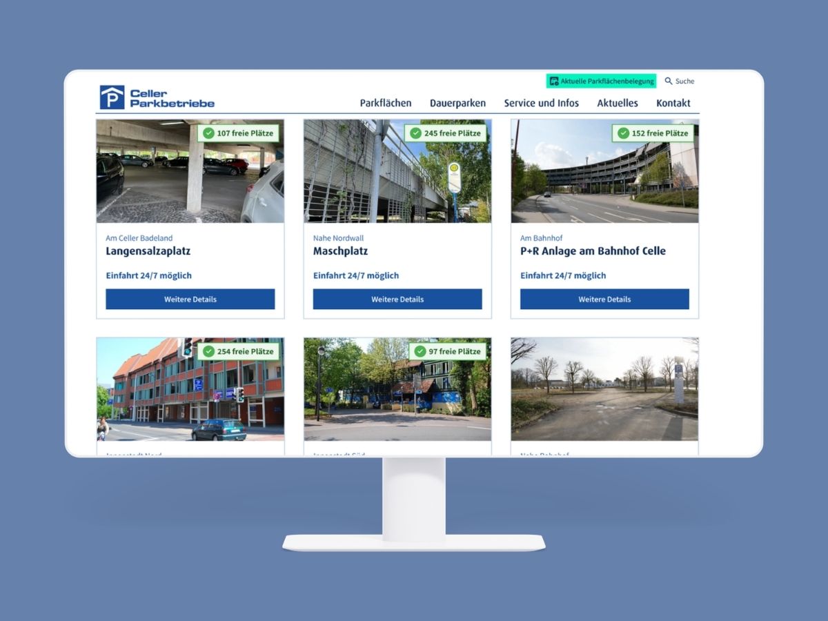 Ein Computer Bildschirm mit geöffnet Celler-Parkbetriebe Webseite